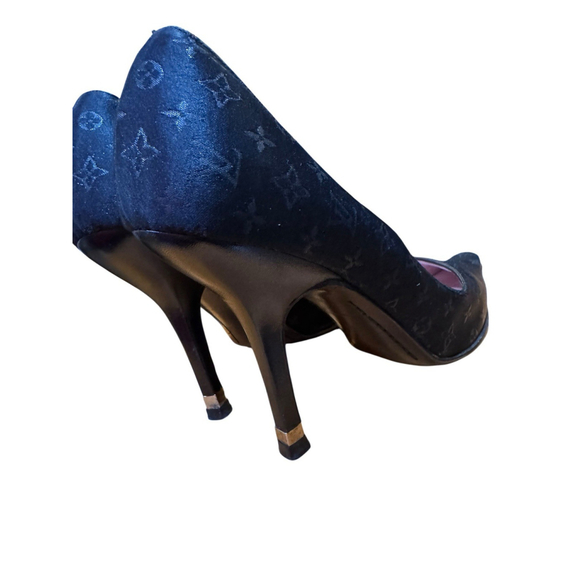 Louis Vuitton Black Monogram Mini Lin Satin Pumps in Box With COA - Picture 8 of 16